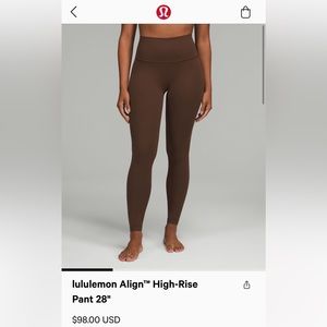 lululemon Align 28” Pant - JAVA, size 4